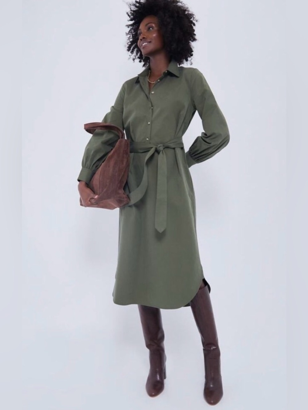 NWT Tuckernuck Olive Lantern Sleeve Tory Shirt Dress